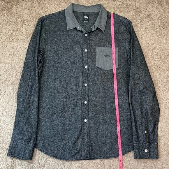 Stussy Men's Button Front Long Sleeve Textured Cotton Skater Shirt Size Large